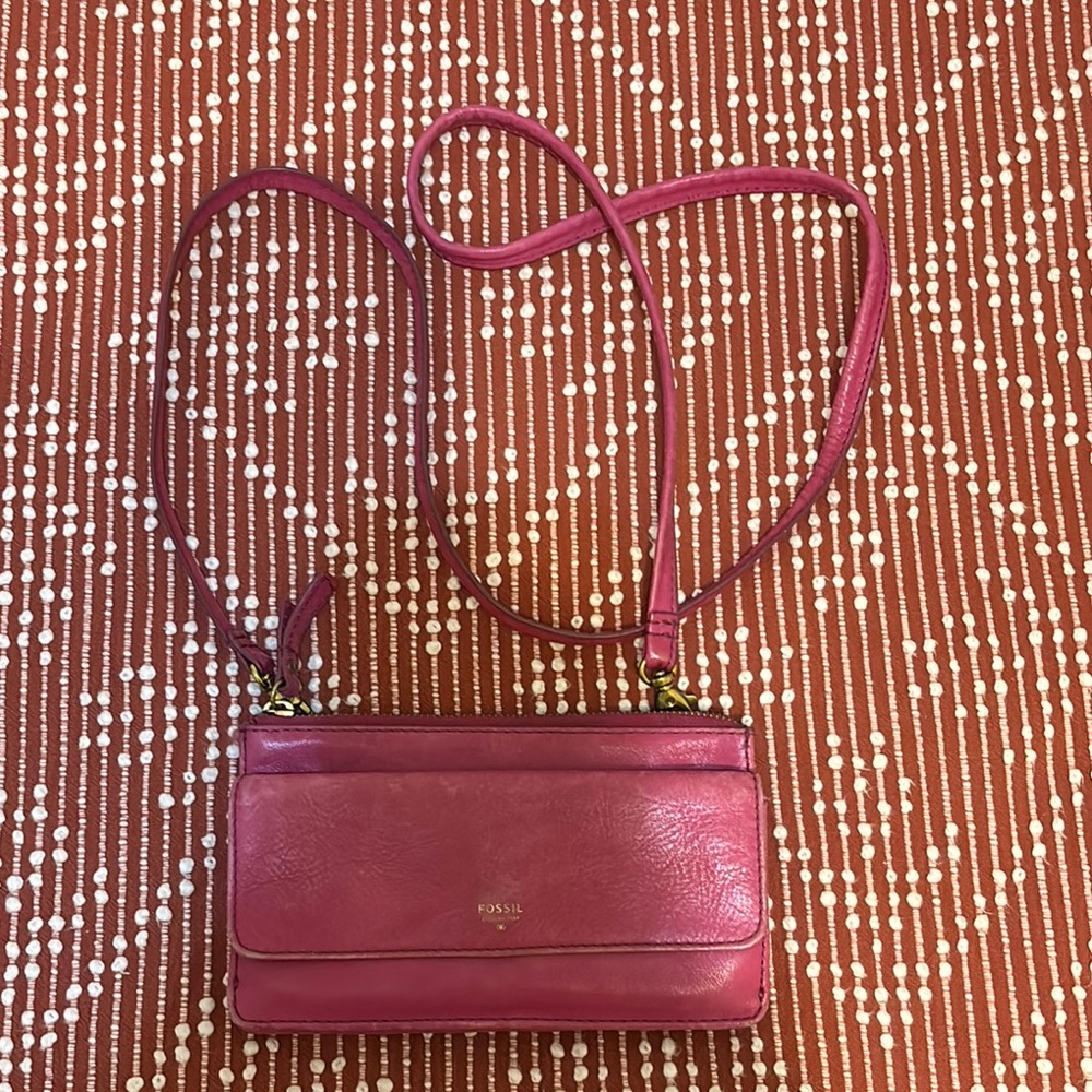 Fossil Pink Leather Crossbody Bag